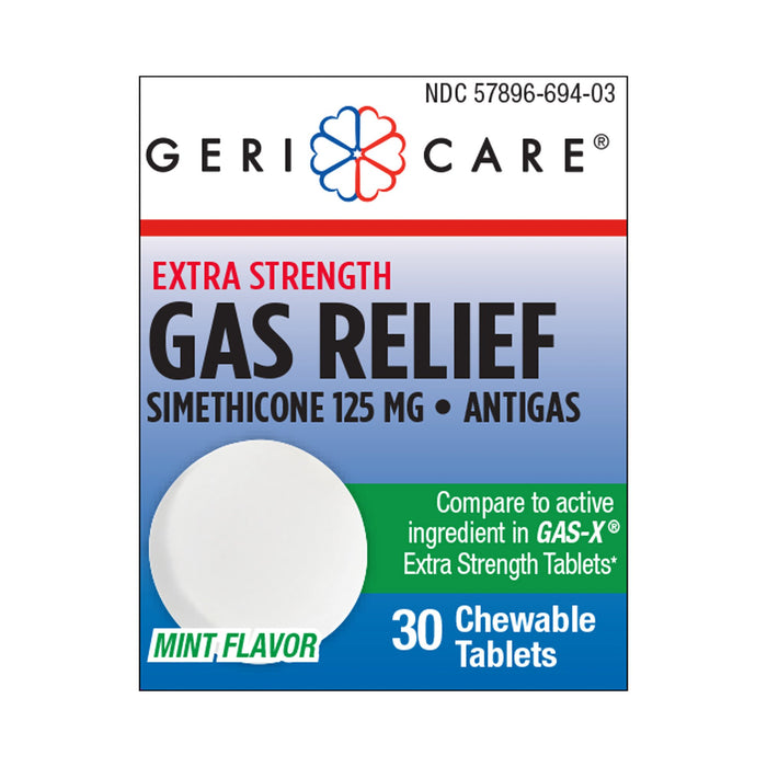McKesson-694-03-GCP Gas Relief Geri-Care 125 mg Strength Tablet 30 per Bottle
