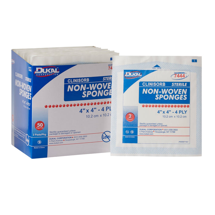 Dukal-7444 Nonwoven Sponge Clinisorb Polyester / Rayon 4-Ply 4 X 4 Inch Square Sterile