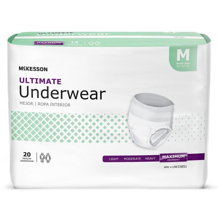 McKesson-UW33851 Unisex Adult Absorbent Underwear Pull On with Tear Away Seams Medium Disposable Heavy Absorbency