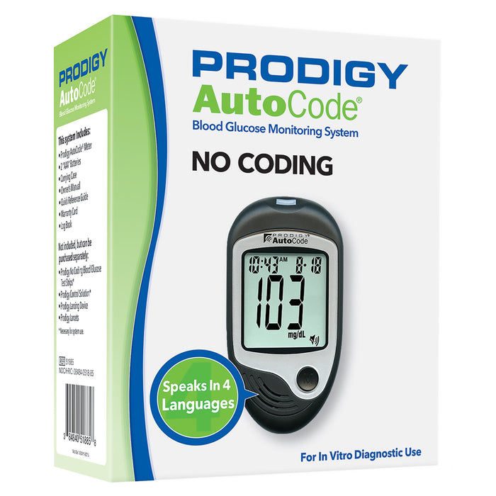 Prodigy Diabetes Care-51885 Blood Glucose Meter Prodigy 7 Second Results Stores Up To 450 Results , 7 , 14 , and 30 Day Averaging No Coding Required
