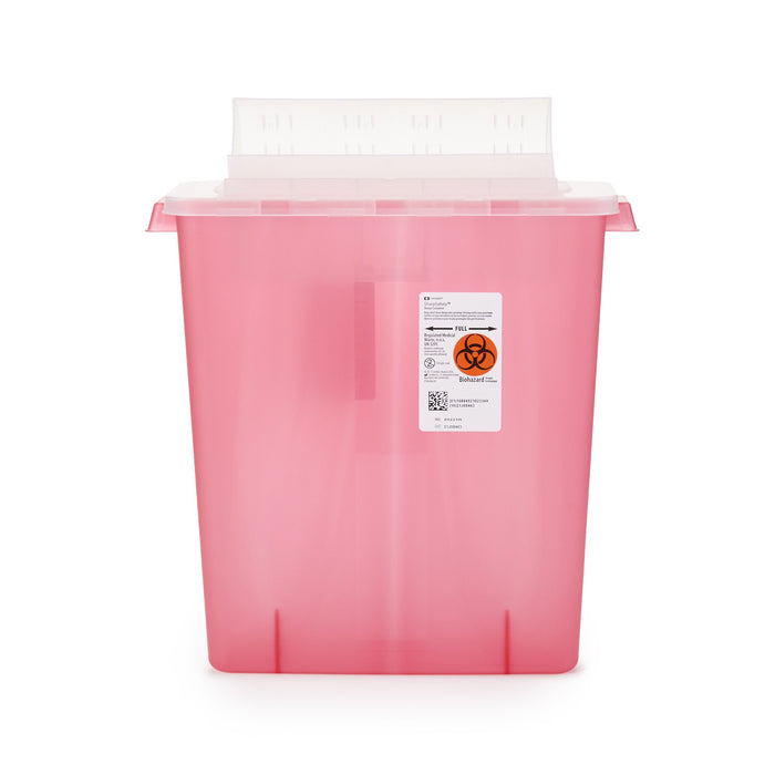 Cardinal-85221R Sharps Container In-Room 16-1/4 H X 13-3/4 W X 6 D Inch 3 Gallon Translucent Red Base / Translucent Lid Horizontal Entry