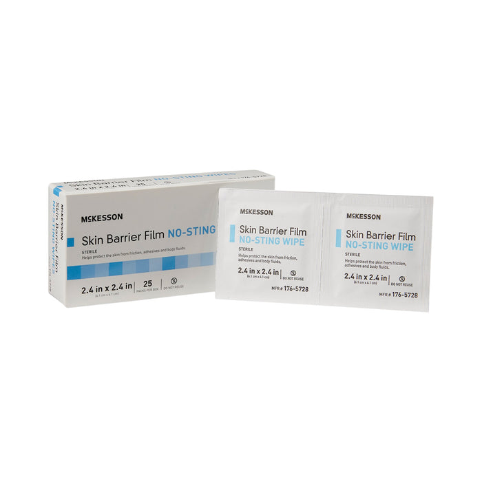 McKesson-176-5728 Skin Barrier Wipe No Sting 75 to 100% Strength Hexamethyldisiloxane Individual Packet Sterile