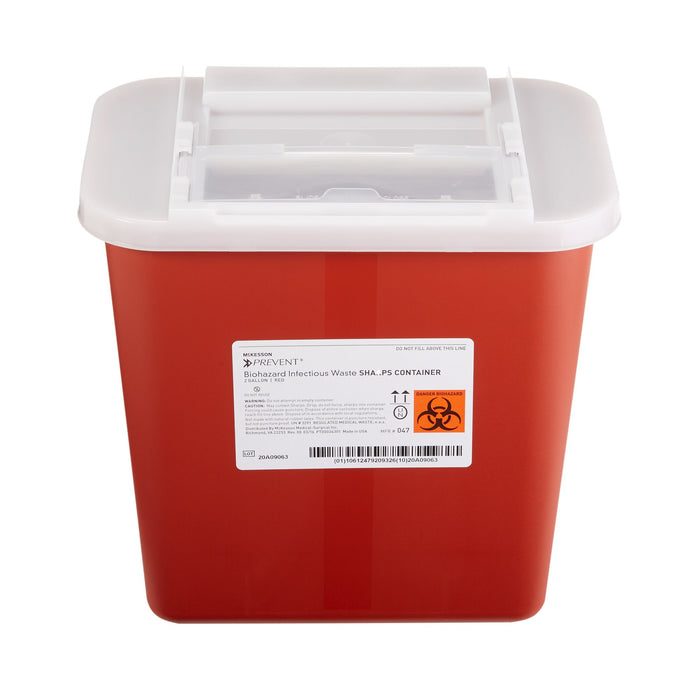McKesson-047 Sharps Container Prevent 10-1/4 H X 7 W X 10-1/2 D Inch 2 Gallon Red Base / Translucent Lid Horizontal Entry