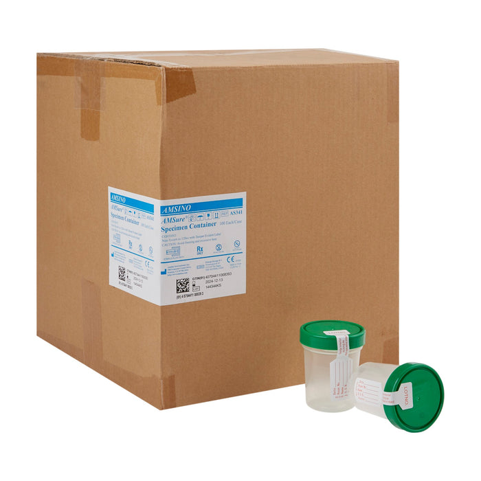 Amsino International-AS341 Specimen Container AMSure 120 mL (4 oz.) Screw Cap Patient Information Sterile