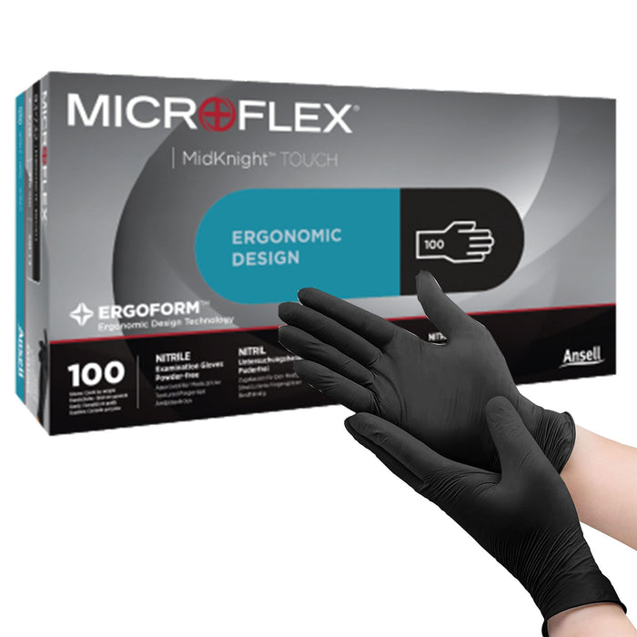 Microflex Medical-93732090 Exam Glove MICROFLEX MidKnight Touch 93-735 Large NonSterile Nitrile Standard Cuff Length Textured Fingertips Black Not Chemo Approved