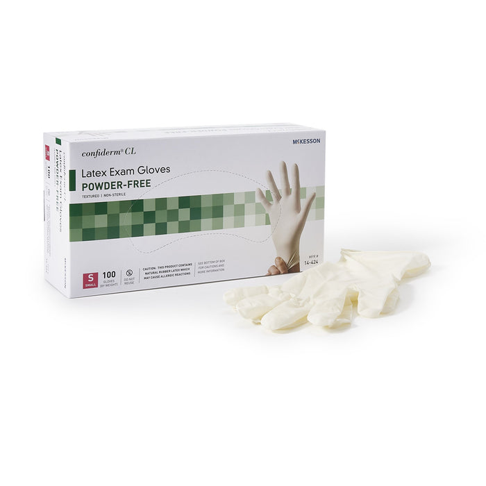 McKesson-14-424 Exam Glove Confiderm Small NonSterile Latex Standard Cuff Length Textured Fingertips Ivory Not Chemo Approved