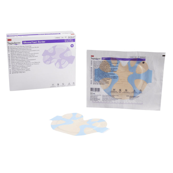 3M-90647 Silicone Foam Dressing 3M Tegaderm 6 X 6-3/4 Inch Small Sacral Silicone Adhesive with Border Sterile