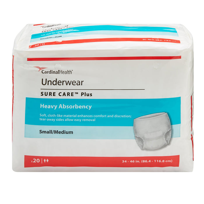Cardinal-1605 Unisex Adult Absorbent Underwear Sure Care Plus Pull On with Tear Away Seams Small / Medium Disposable Heavy Absorbency