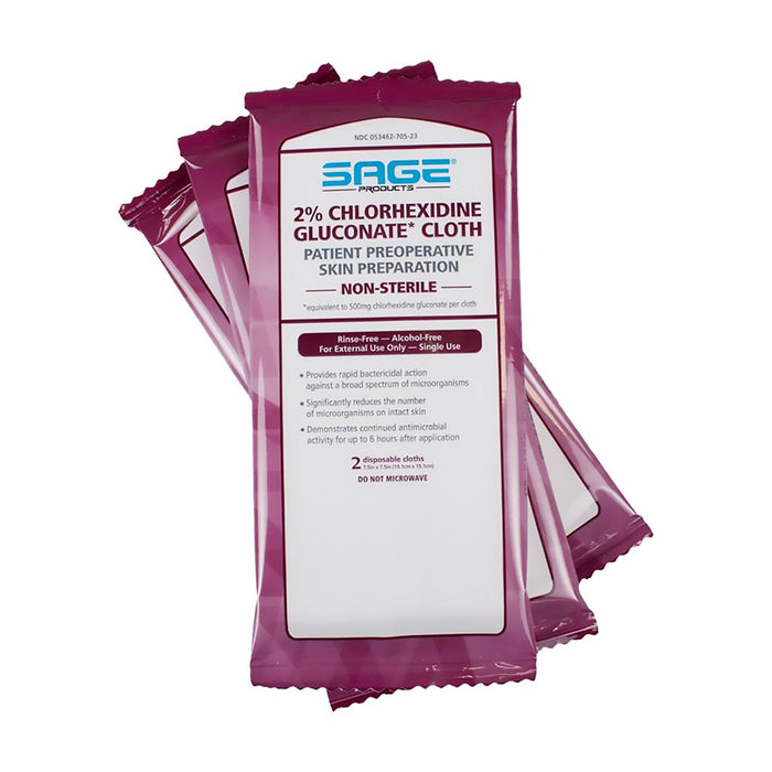 Sage Products-9705 Skin Prep Wipe Sage 2 per Pack Soft Pack 2% Strength CHG (Chlorhexidine Gluconate) NonSterile