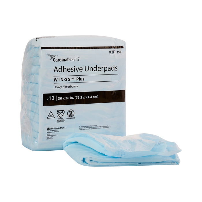 Cardinal-959 Underpad Wings Plus 30 X 36 Inch Disposable Fluff / Polymer Heavy Absorbency
