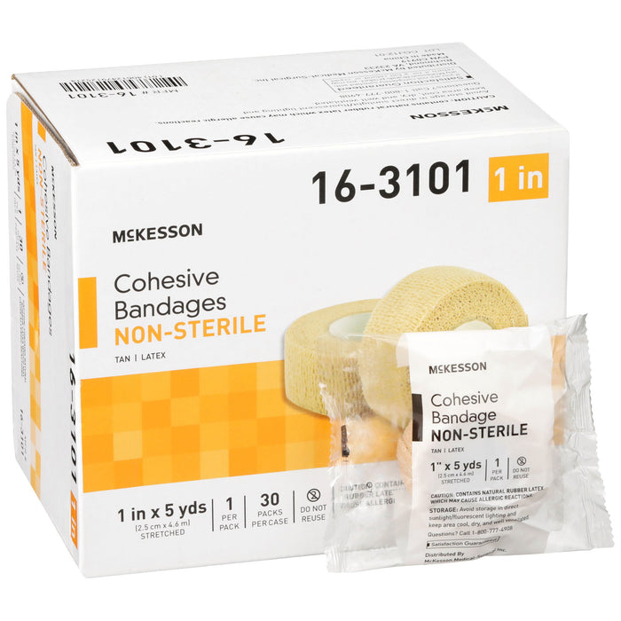 McKesson-16-3101 Cohesive Bandage 1 Inch X 5 Yard Standard Compression Self-adherent Closure Tan NonSterile
