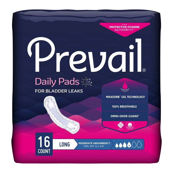 First Quality-BC-013 Bladder Control Pad Prevail Daily Pads 11 Inch Length Moderate Absorbency Polymer Core One Size Fits Most Adult Female Disposable