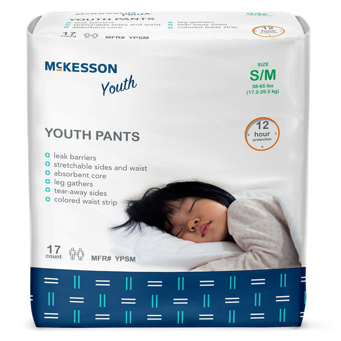 McKesson-YPSM Unisex Youth Absorbent Underwear Pull On with Tear Away Seams Small / Medium Disposable Heavy Absorbency