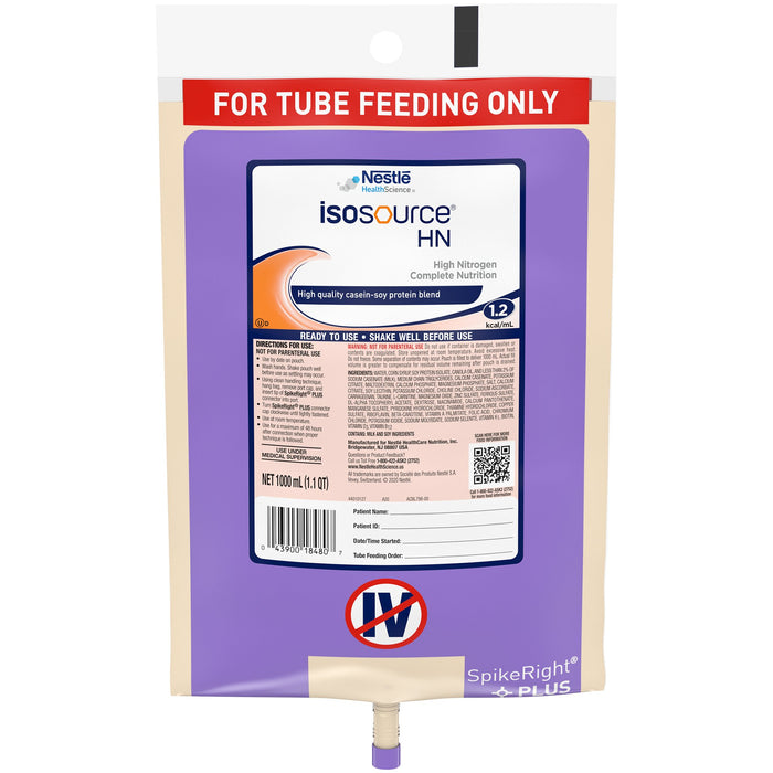 Nestle Healthcare Nutrition-10043900184804 Tube Feeding Formula Isosource HN 33.8 oz. Bag Ready to Hang Unflavored Adult