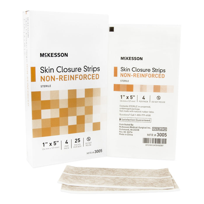 McKesson-3005 Skin Closure Strip 1 X 5 Inch Nonwoven Material Flexible Strip Tan