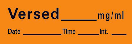 Precision Dynamics-AN-149 Drug Label Timemed Anesthesia Label Tape Versed_mg/mL Date_Time_Int_ Orange 1/2 X 1-1/2 Inch