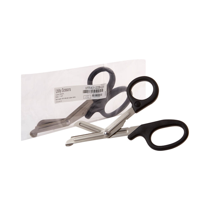 McKesson-01-320BKGM Utility Scissors 7-1/4 Inch Length Office Grade Stainless Steel / Plastic NonSterile Finger Ring Handle Angled Blunt Tip / Blunt Tip