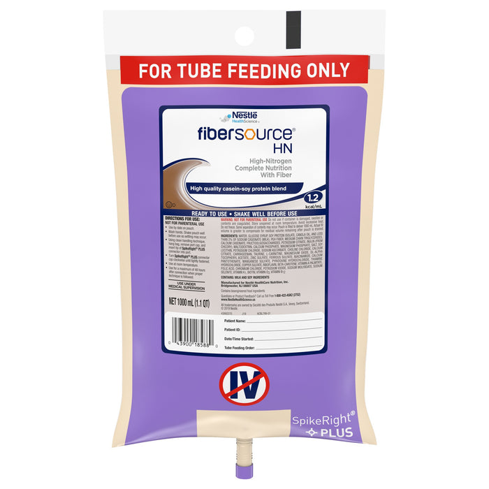 Nestle Healthcare Nutrition-10043900185887 Tube Feeding Formula Fibersource HN 33.8 oz. Bag Ready to Hang Unflavored Adult