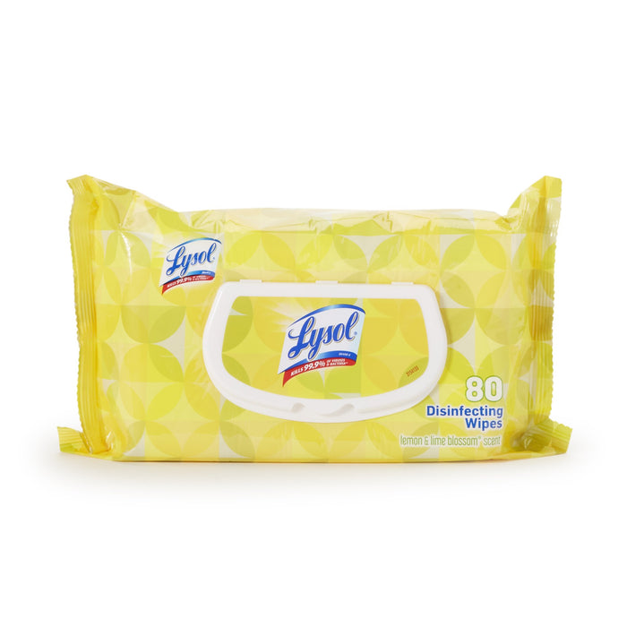 RJ Schinner Co-99716 Lysol Surface Disinfectant Cleaner Premoistened Manual Pull Wipe 80 Count Soft Pack Lemon Lime Blossom Scent NonSterile