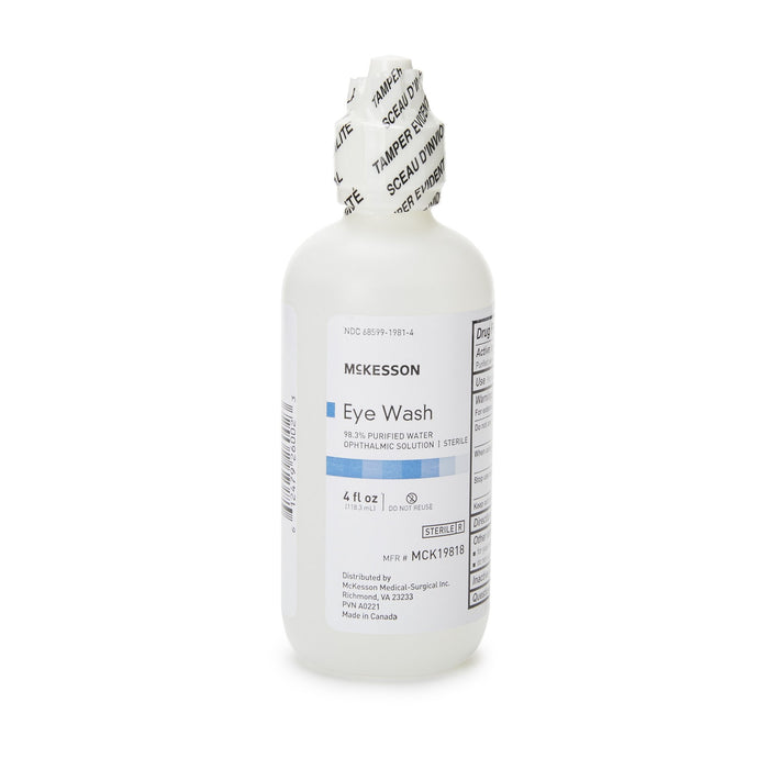 McKesson-MCK19818 Eye Wash Solution Active ingredient: 98.3% Purified Water Inactive ingredients: boric acid, sodium borate, sodium chloride 4 oz. Squeeze Bottle
