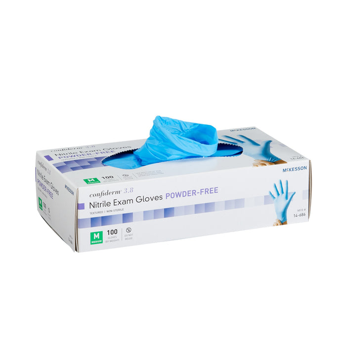 McKesson-14-686 Exam Glove Confiderm 3.8 Medium NonSterile Nitrile Standard Cuff Length Textured Fingertips Blue Not Chemo Approved