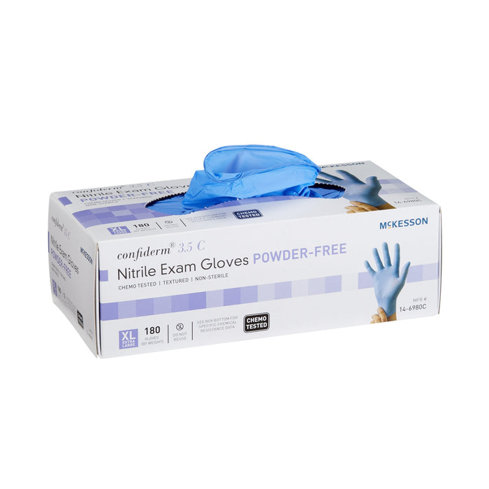 McKesson-14-6980C Exam Glove Confiderm 3.5C X-Large NonSterile Nitrile Standard Cuff Length Textured Fingertips Blue Chemo Tested