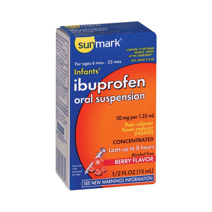 McKesson-49348037469 Infants' Pain Relief sunmark 50 mg / 1.25 mL Strength Ibuprofen Oral Suspension 0.5 oz.