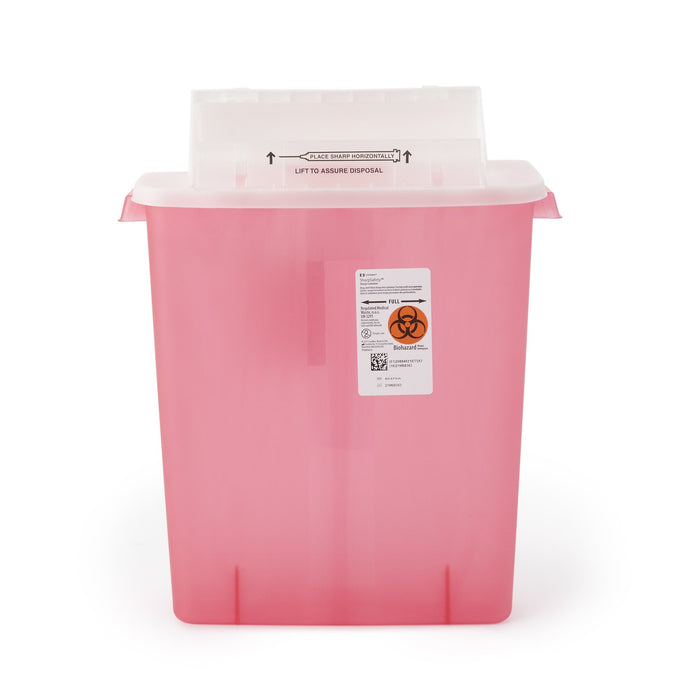 Cardinal-8537SA Sharps Container SharpStar In-Room 16-1/2 H X 13-3/4 W X 6 D Inch 3 Gallon Translucent Red Base / Translucent Lid Horizontal Entry