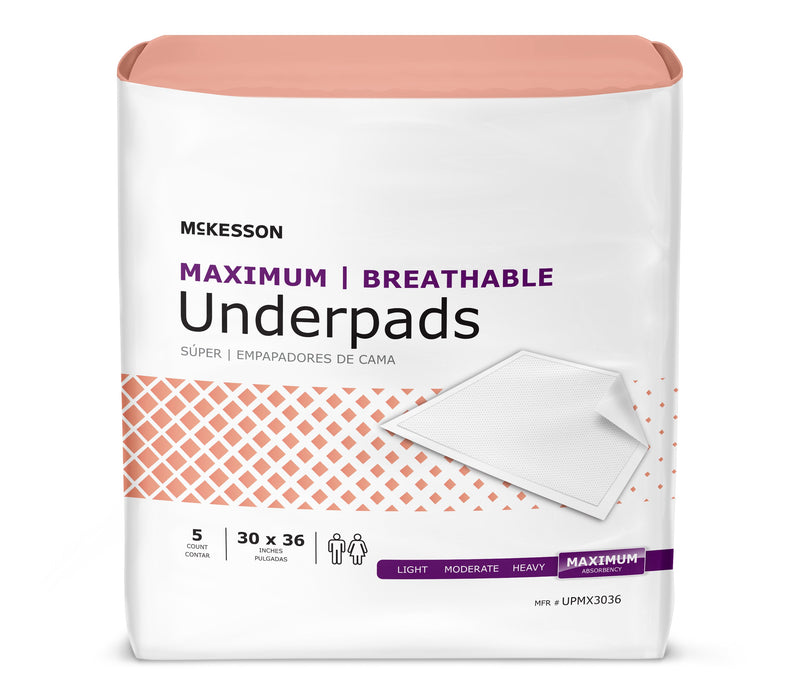 McKesson-UPMX3036 Underpad Ultimate Breathable 30 X 36 Inch Disposable Fluff / Polymer Heavy Absorbency