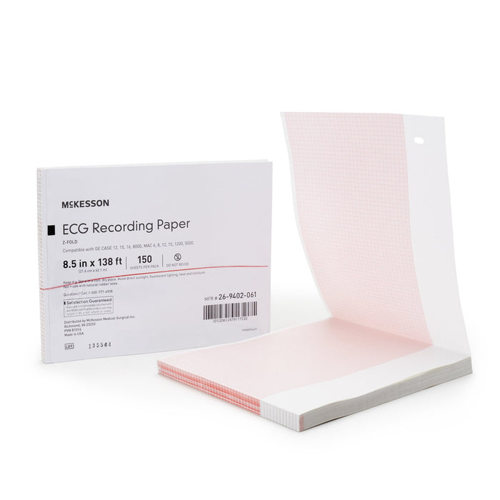 McKesson-26-9402-061 Diagnostic Recording Paper Thermal Paper 8-1/2 Inch X 138 Foot Z-Fold Red Grid