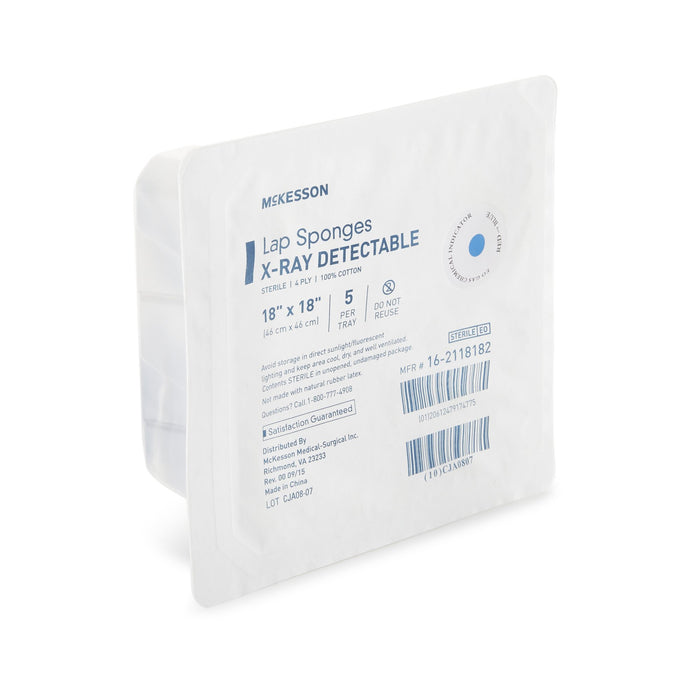 McKesson-16-2118182 Surgical Laparotomy Sponge X-Ray Detectable Cotton 18 X 18 Inch 5 Count Hard Pack Sterile