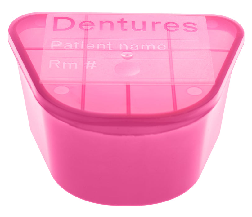 McKesson-51-H980-91 Denture Cup 8 oz. Pink Hinged Lid Disposable