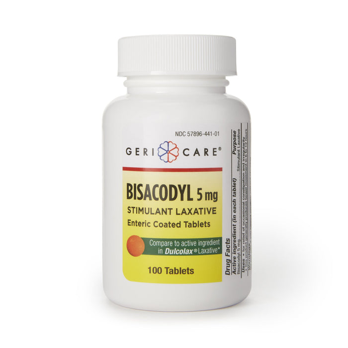 McKesson-441-01-GCP Laxative Geri-Care Tablet 100 per Bottle 5 mg Strength Bisacodyl USP