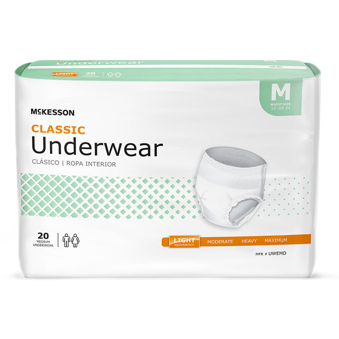 McKesson-UWEMD Unisex Adult Absorbent Underwear Classic Pull On with Tear Away Seams Medium Disposable Light Absorbency