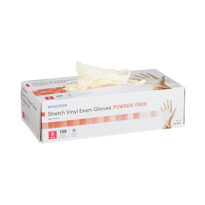 McKesson-14-814 Exam Glove Small NonSterile Stretch Vinyl Standard Cuff Length Smooth Ivory Not Chemo Approved