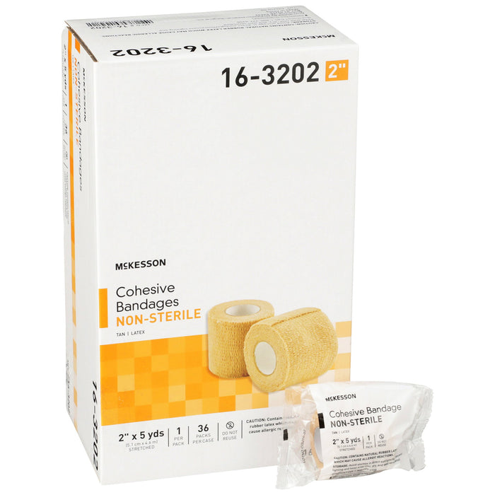 McKesson-16-3202 Cohesive Bandage 2 Inch X 5 Yard Standard Compression Self-adherent Closure Tan NonSterile