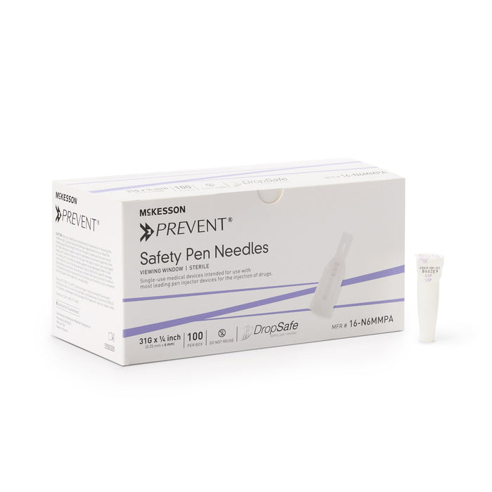 McKesson-16-N6MMPA Insulin Pen Needle Prevent 31 Gauge 1/4 Inch Length Safety Shield