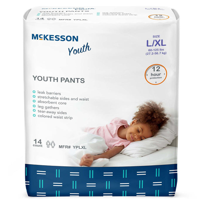 McKesson-YPLXL Unisex Youth Absorbent Underwear Pull On with Tear Away Seams Large / X-Large Disposable Heavy Absorbency