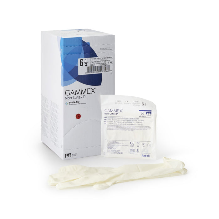 Ansell-20685765 Surgical Glove GAMMEX Non-Latex PI Size 6.5 Sterile Polyisoprene Standard Cuff Length Smooth with Micro-Texture White Chemo Tested