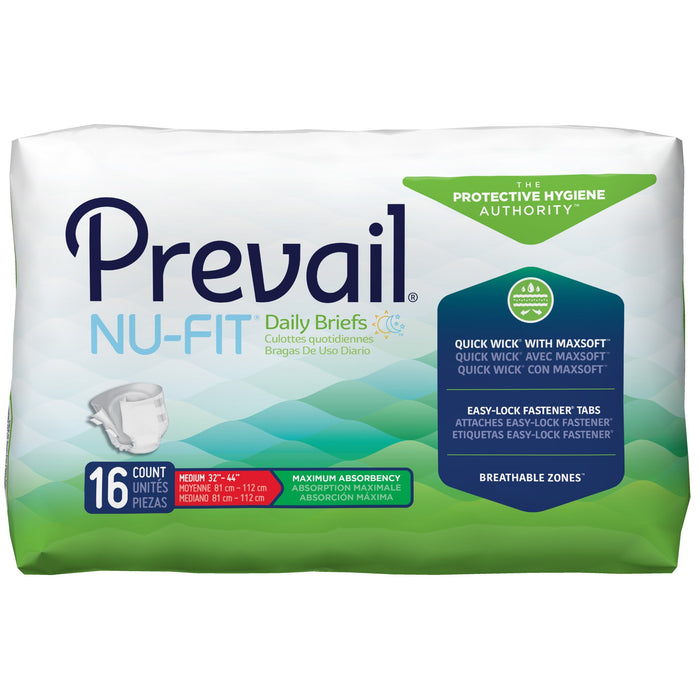 First Quality-NU-012/1 Unisex Adult Incontinence Brief Prevail Nu-Fit Medium Disposable Heavy Absorbency