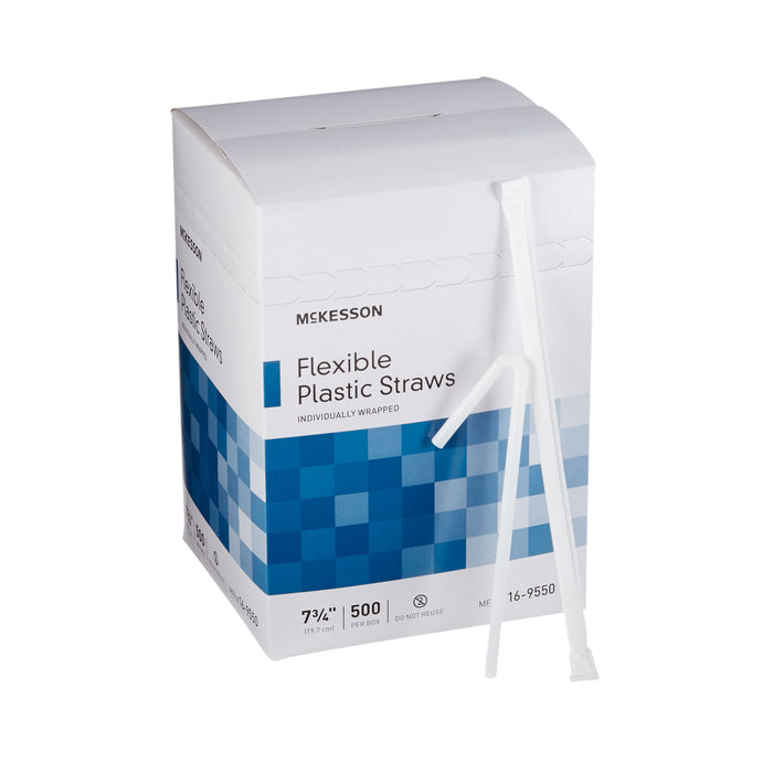 McKesson-16-9550 Flexible Drinking Straw 7-3/4 Inch Length White Individually Wrapped