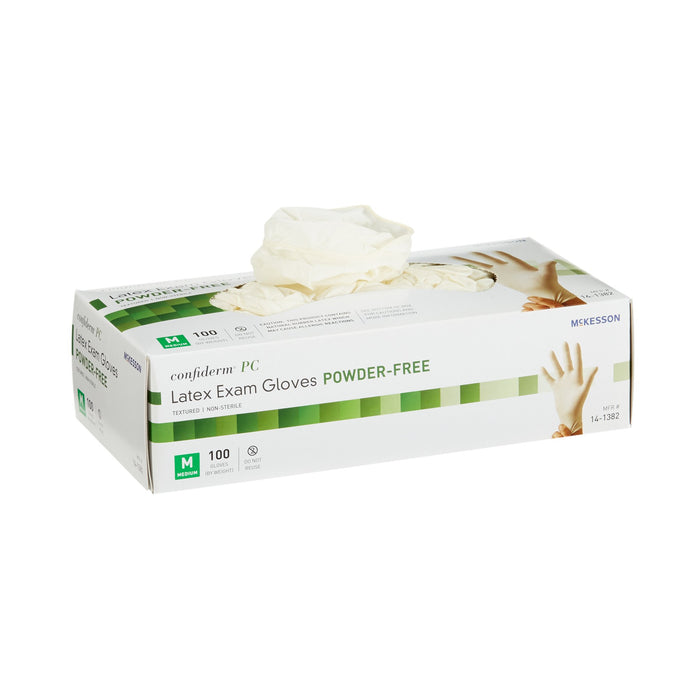 McKesson-14-1382 Exam Glove Confiderm Medium NonSterile Latex Standard Cuff Length Textured Ivory Not Chemo Approved