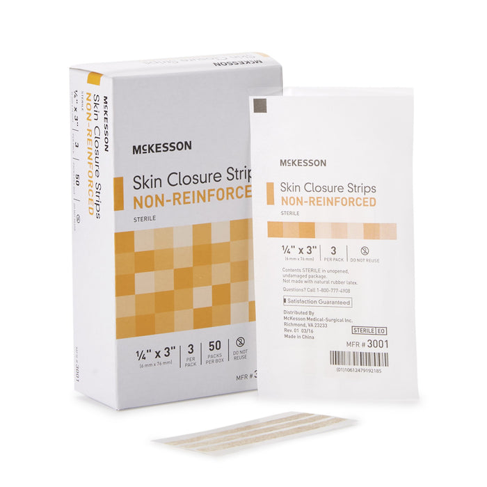 McKesson-3001 Skin Closure Strip 1/4 X 3 Inch Nonwoven Material Flexible Strip Tan