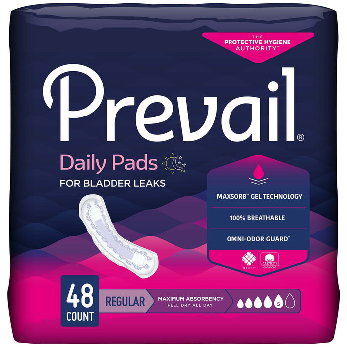 First Quality-PV-916/1 Bladder Control Pad Prevail Daily Pads 11 Inch Length Heavy Absorbency Polymer Core One Size Fits Most Adult Female Disposable
