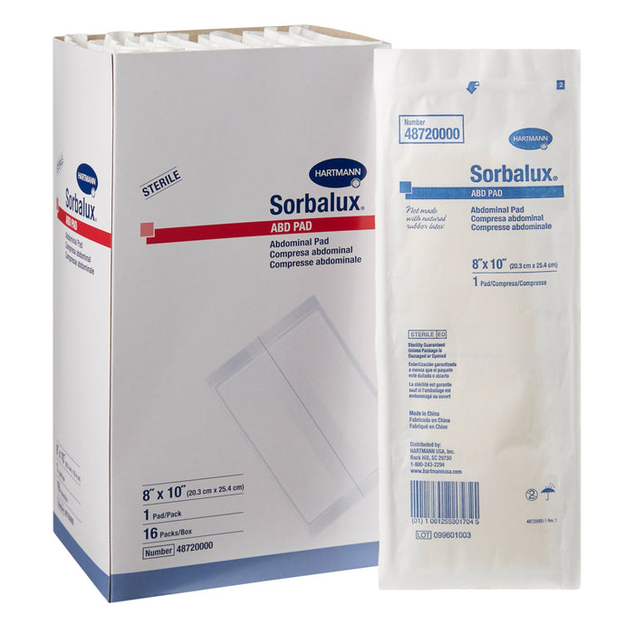 Hartmann-48720000 Abdominal Pad Sorbalux ABD Nonwoven Cellulose 1-Ply 8 X 10 Inch Rectangle Sterile