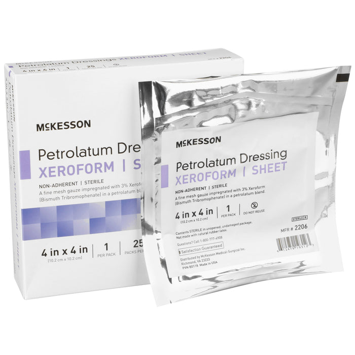 McKesson-2206 Xeroform Petrolatum Impregnated Dressing 4 X 4 Inch Gauze Bismuth Tribromophenate (Xeroform) Sterile