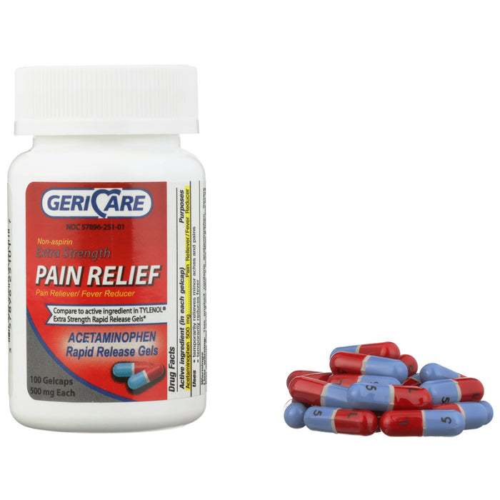 McKesson-251-01-GCP Pain Relief Brand 500 mg Strength Acetaminophen Gelcap 100 per Bottle