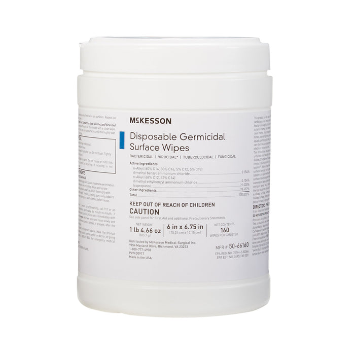 McKesson-50-66160 Surface Disinfectant Premoistened Manual Pull Wipe 160 Count Canister Alcohol Scent NonSterile