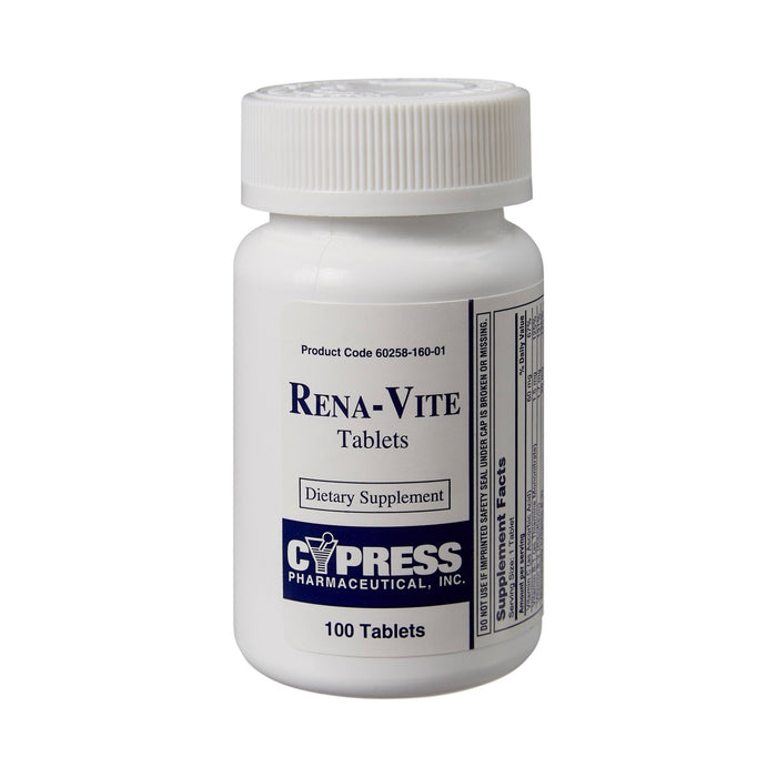 Cypress Pharmaceutical-60258016001 Multivitamin Supplement Rena-Vite Folic Acid / Vitamin B 0.8 mg Strength Tablet 100 per Bottle