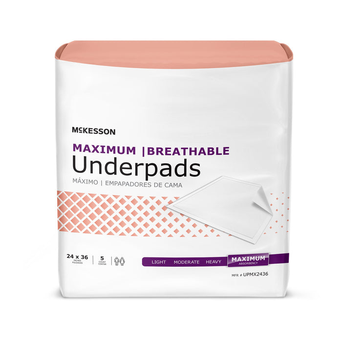 McKesson-UPMX2436 Underpad Ultimate Breathable 24 X 36 Inch Disposable Fluff / Polymer Heavy Absorbency
